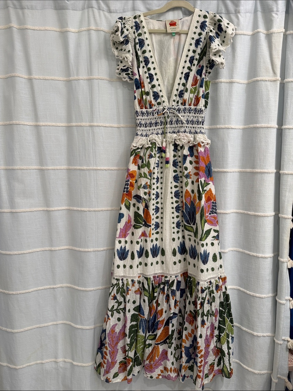 FARM Rio White Maxi Dress with Multicolor Floral Embroidery